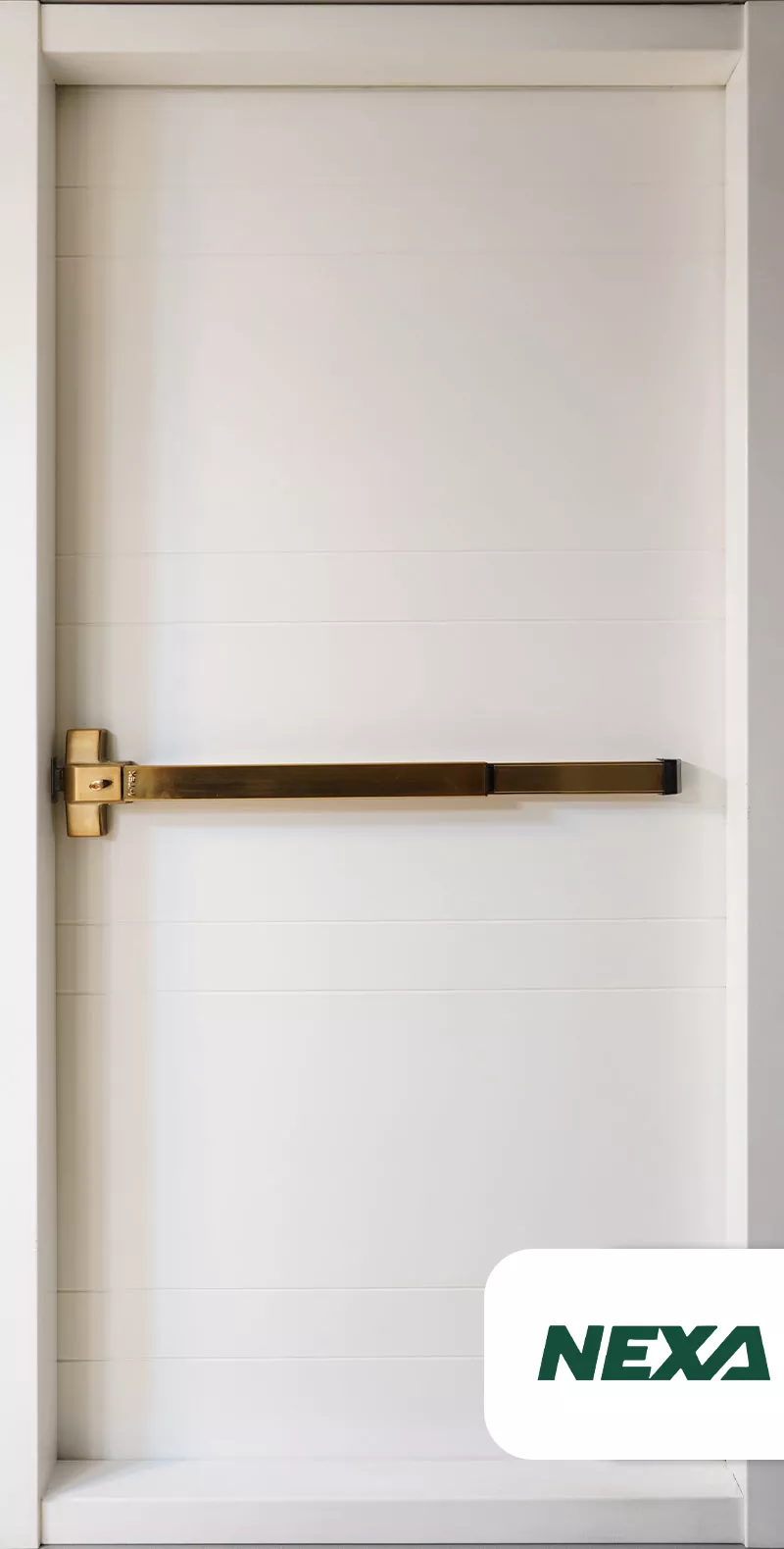 8 Simple White Fire-Rated Metal Door with Golden Panic - Image 1